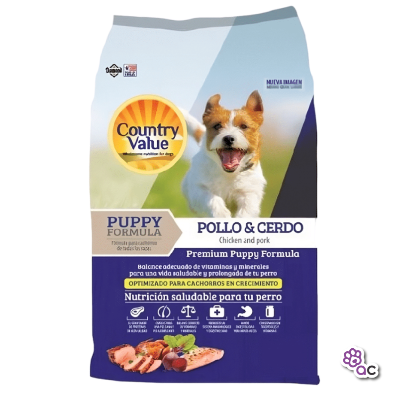Country Value Puppy es un alimento 100% completo y balanceado, formulado con los más selectos ingredientes. niveles garantizados de omega 3 y omega 6.