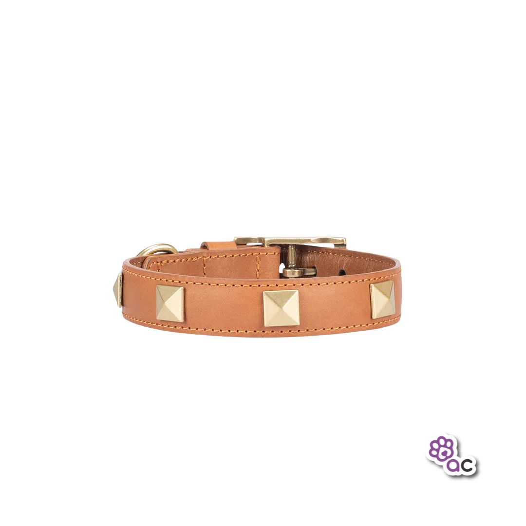 COLLAR KINKY CUERO TACHES PEQUEÑO CAMEL
