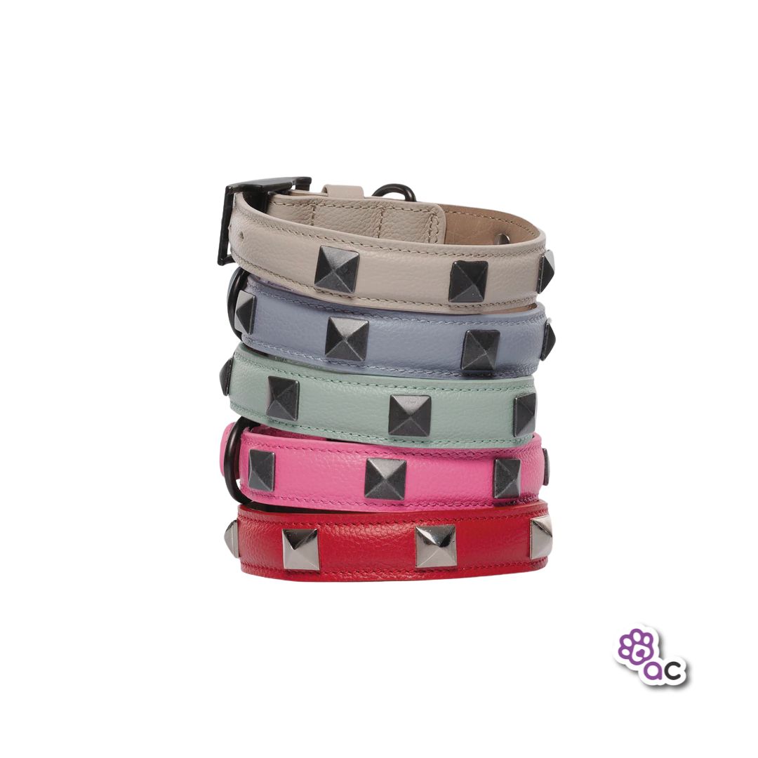 COLLAR KINKY CUERO TACHES PEQUEÑO GRIS