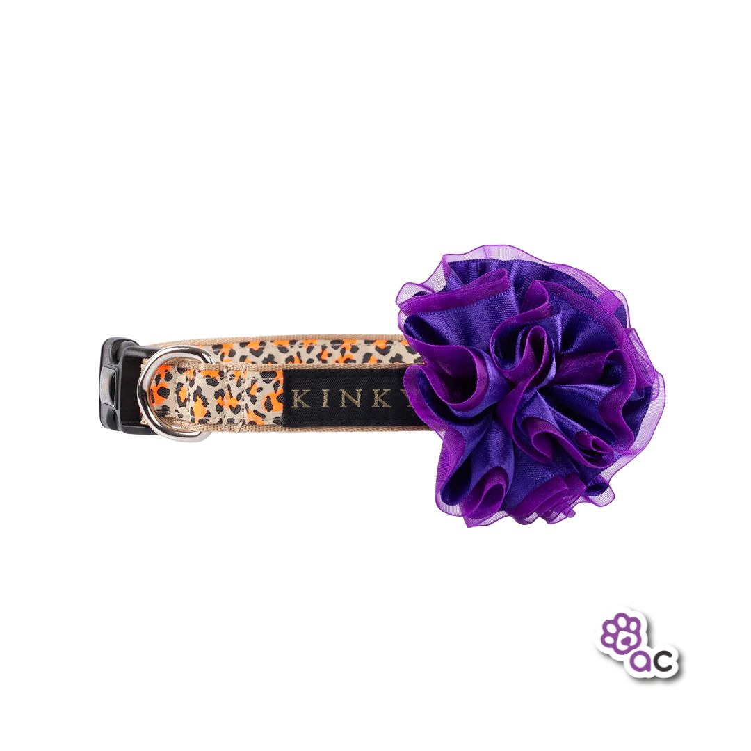COLLAR KINKY DE FLOR LEOPARDO NARANJA MORADA